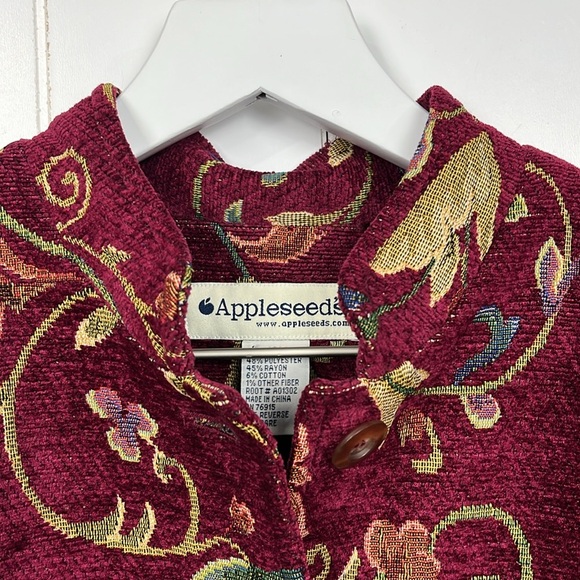 Appleseeds Womens Jacket Wine Red 10M Floral Pattern Button Up Pockets Classy - Picture 3 of 12